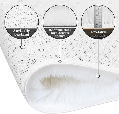 duduta White Fluffy Round Rug 4x4 ft, Shag Fuzzy Plush Circle Rug for Nursery Bedroom Classroom Dorm Home Decor