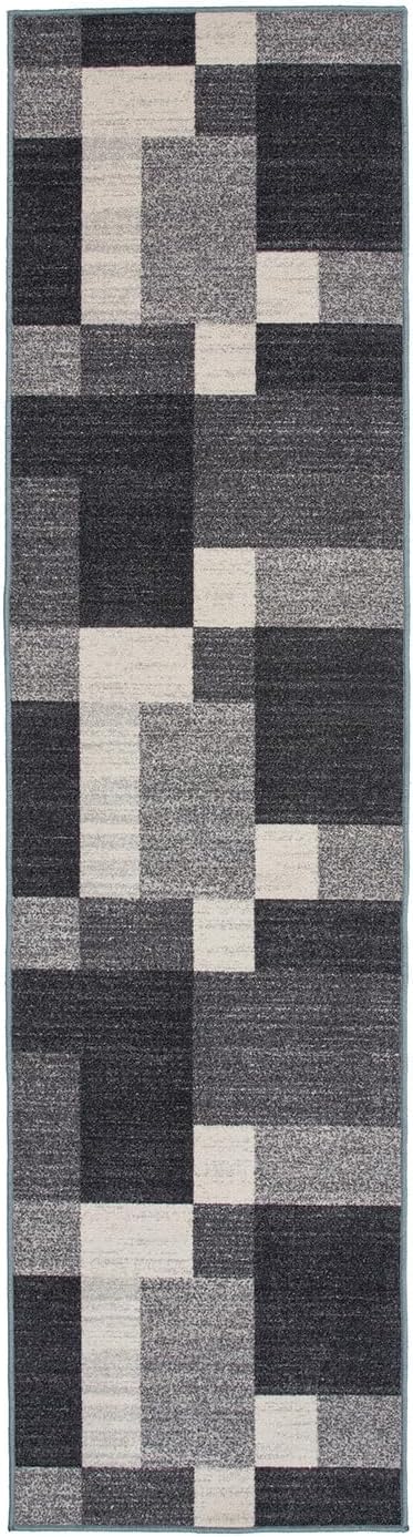 Rugshop Modern Boxes Design Non-Slip (Non-Skid) Runner Rug 2' x 10' Gray