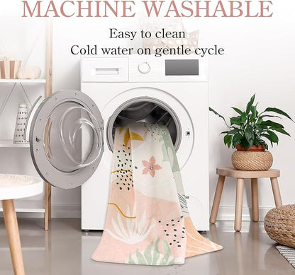 Lahome Washable Rug 2x8 - Hallway Kitchen Bathroom Carpet Runner, Lightweight Pink Botanical Print Laundry Non Slip Throw Rug, Bedroom Entryway 8ft