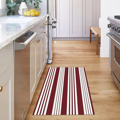 KOZYFLY Striped Outdoor Rug Red and White 27.5x43 Inches Front Door Rug Christmas Woven Area Rug Washable Indoor Doormats Entrance Mat for Holiday Kitchen Entryway Patio Front Porch