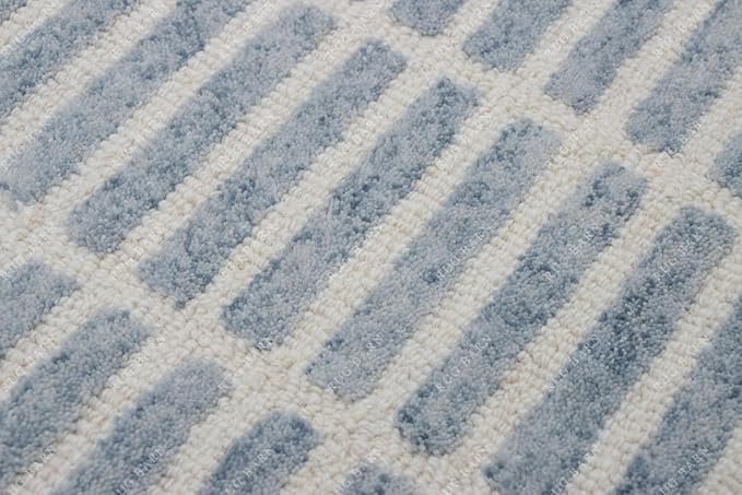 Capitola Hand-Tufted Wool Rug 4x6 Blue Coastal, Rustic Area Carpet for Bedroom Living Room, Textured Natural PB Style, Soft Wool Accent Mat