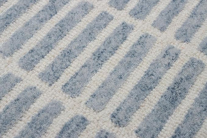Capitola Hand-Tufted Wool Rug 4x6 Blue Coastal, Rustic Area Carpet for Bedroom Living Room, Textured Natural PB Style, Soft Wool Accent Mat