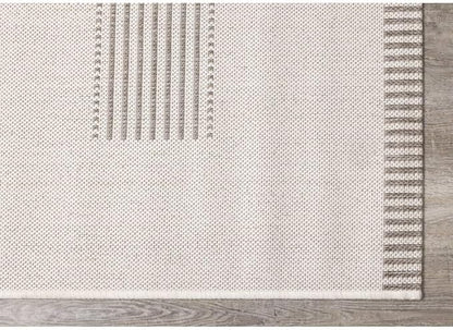 Beige Carpet for Bedroom with Striped Design, 5x7 Washable Boho Rug for Living Room or Versatile Accent to Refresh Any Room Décor