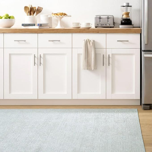 Dash and Albert Herringbone Machine Washable Area Rug - 6' x 9' Swedish Blue - Geometric Accent Rug - Anti-Slip Backing, Lightweight, Machine Washable, High Traffic Areas Kitchen, Mudroom, Entryway