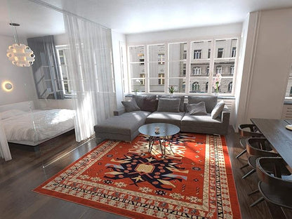 Unique Loom Taftan Collection Border Geometric Tribal Inspired Design Area Rug (9' 0 x 12' 0 Rectangular, Terracotta/ Ivory)