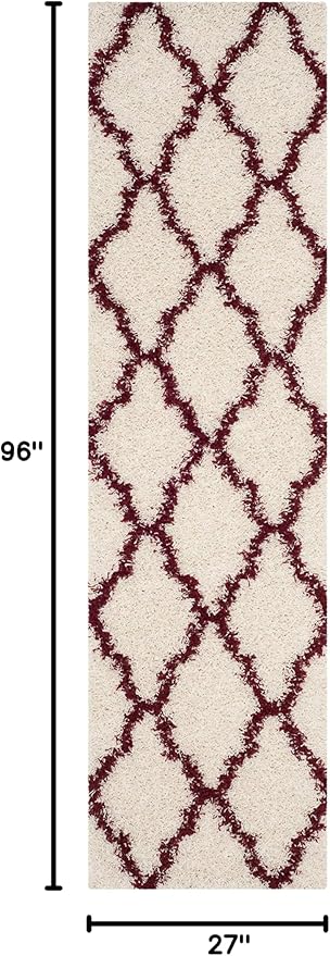 SAFAVIEH Dallas Shag Collection Runner Rug - 2'3" x 8', Ivory & Red, Trellis Design, Non-Shedding & Easy Care, 1.5-inch Thick Ideal for High Traffic Areas in Living Room, Bedroom (SGD257R)