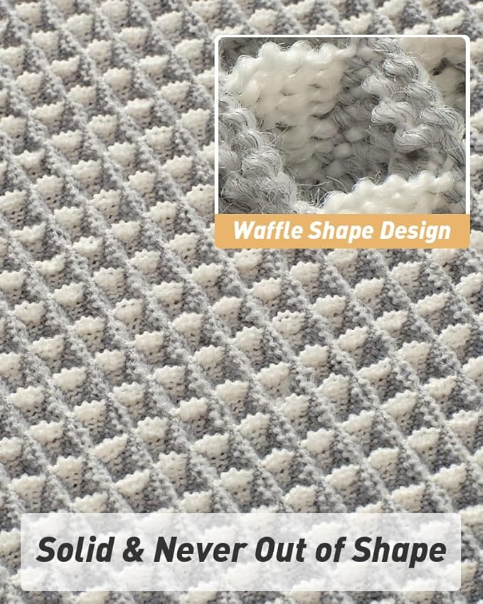 AMOAMI Upgraded Waffle Runner Rug Super Absorbent Non Slip Bath Mats for Bathroom Machine Washable Bathroom Runner Rug with Tassels, Ideal for Hallway Bedroom Laundry Room, 2' x 5', LightGrey & Cream