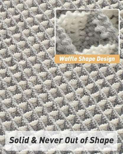 Upgraded Waffle Bath Mat, Super Absorbent Non Slip Bath Mats for Bathroom Floor, Machine Washable Bathroom Rugs with Tassels, Rubber Backed Bathroom Mats, Ultra Soft, 17" x 24",LightGrey & Cream