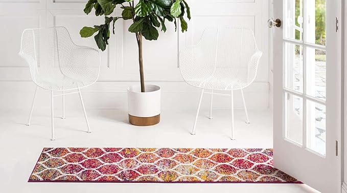 Rugs.com Lattice Frieze Collection Rug – 2' x 4' Runner Multi Medium Rug Perfect for Living Rooms, Large Dining Rooms, Open Floorplans