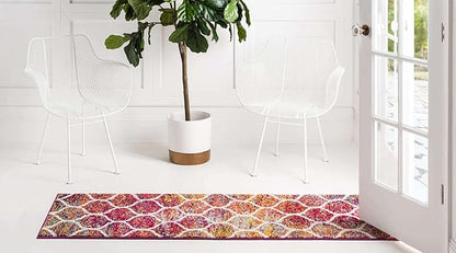 Rugs.com Lattice Frieze Collection Rug – 2' 7 x 12' Runner Multi Medium Rug Perfect for Living Rooms, Large Dining Rooms, Open Floorplans
