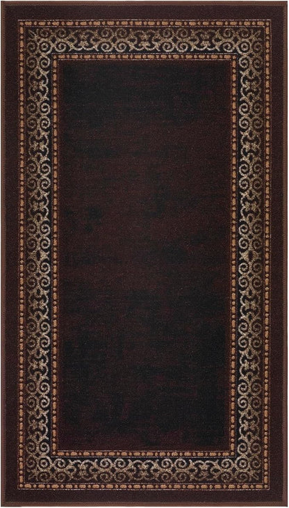 Antep Rugs Alfombras Bordered Modern 2x4 Non-Slip (Non-Skid) Low Pile Rubber Backing Kitchen Area Rug (Brown, 2'3" x 4')