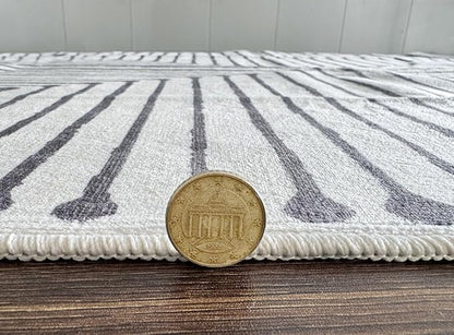 GLN Rugs Contemporary Collection - Machine Washable Area Rug, Contemporary Washable, Non Slip, Low Pile Chenille Rug, Living Room, Bedroom, Kitchen Rug (9' x 12' Black Beige)