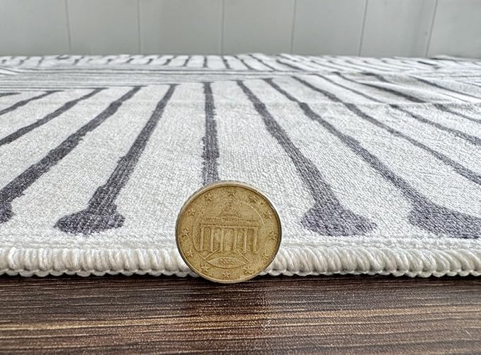 GLN Rugs Contemporary Collection - Machine Washable Area Rug, Contemporary Washable, Non Slip, Low Pile Chenille Rug, Living Room, Bedroom, Kitchen Rug (6' x 9' Black Beige)