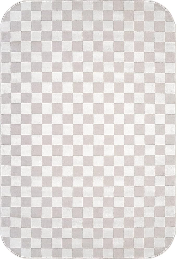 Beverly Rug Modern Geometric Area Rug 4x6 Low-High Pile Durable Soft Abstract Checkered Indoor Rugs for Living Dining Room Office Stain Resistant Non Shedding Casual Indoor Carpet Beige White 4 x 6