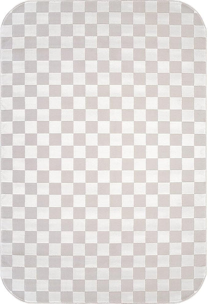 Beverly Rug Modern Geometric Area Rug 5x7 Low-High Pile Durable Soft Abstract Checkered Indoor Rugs for Living Dining Room Office Stain Resistant Non Shedding Casual Indoor Carpet Beige White 5 x 7