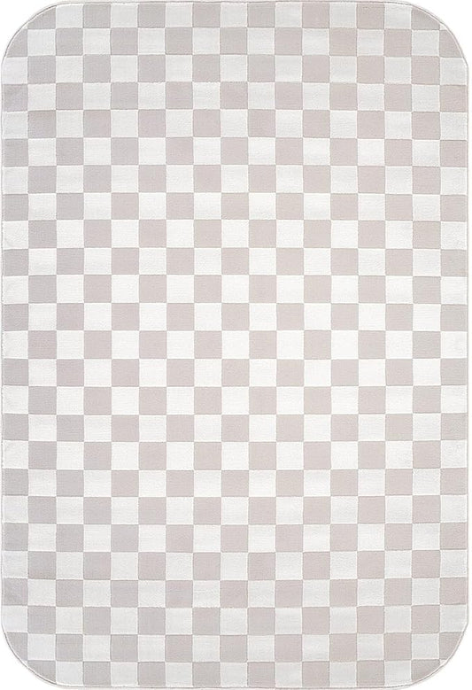 Beverly Rug Modern Geometric Area Rug 5x7 Low-High Pile Durable Soft Abstract Checkered Indoor Rugs for Living Dining Room Office Stain Resistant Non Shedding Casual Indoor Carpet Beige White 5 x 7