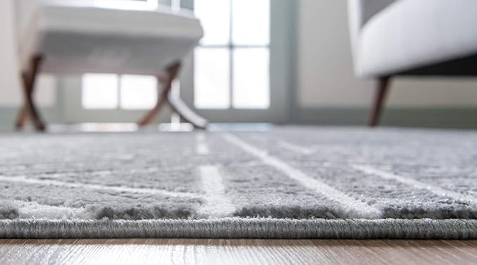 Rugs.com Lattice Trellis Collection Rug – 6 Ft Runner Gray Low-Pile Rug Perfect for Hallways, Entryways