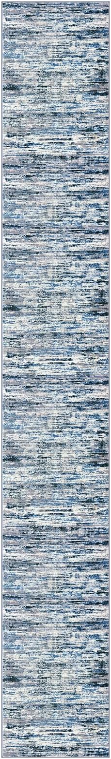 Modern Abstract Runner Rug 2.6x18, Grey Blue White Washable Long Kitchen Runner Non-Slip Soft Hallway Rug Runner Thin Print Faux Wool Carpet for Entryway Bedroom Laundry Room Indoor Home Decor