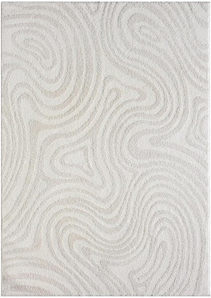 LUXE WEAVERS Geometric Swirl Cream 6x9 Area Rug High Low Modern Carpet