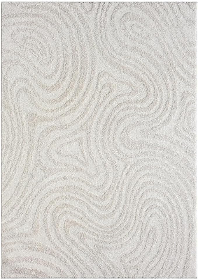 LUXE WEAVERS Geometric Swirl Cream 4x5 Area Rug High Low Modern Carpet