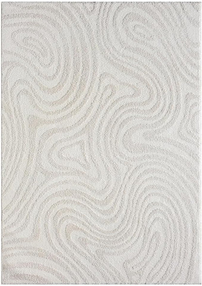 LUXE WEAVERS Geometric Swirl Cream 4x5 Area Rug High Low Modern Carpet