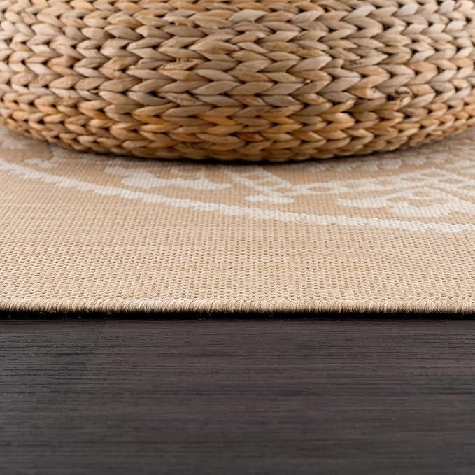 CAMILSON Outdoor Rug 10x14 Modern Area Rugs for Large Indoor and Outdoor Patios and Porches - Washable, Non-Shedding, Easy-to-Clean Outside Carpet (10 x 14, Medallion - Beige/White)