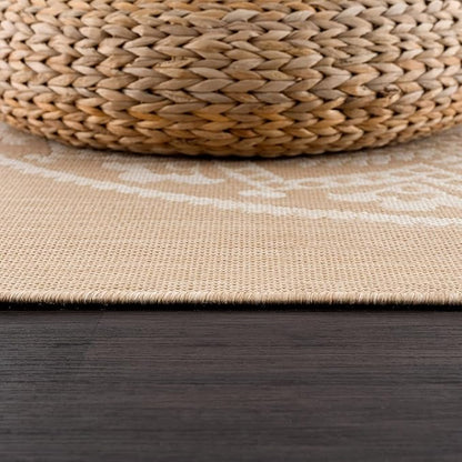 CAMILSON Outdoor Rug 10x14 Modern Area Rugs for Large Indoor and Outdoor Patios and Porches - Washable, Non-Shedding, Easy-to-Clean Outside Carpet (10 x 14, Medallion - Beige/White)