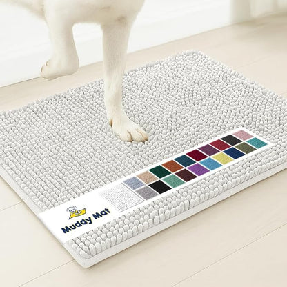 Muddy Mat® | Super Absorbent Door Mat Indoor, Microfiber Quick Dry Chenille Entryway Rug, Non-Slip Front Door Mat, Indoor Mats for Entryway, Machine Washable Pet Rug, White 36" x 120"