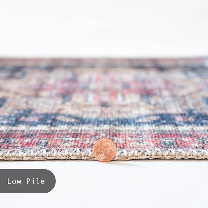 GLN Rugs Traditional Collection - Machine Washable Area Rug, Traditional Washable, Non Slip, Low Pile Chenille Rug, Living Room, Bedroom, Kitchen Rug (8' x 10' Black/Terra)