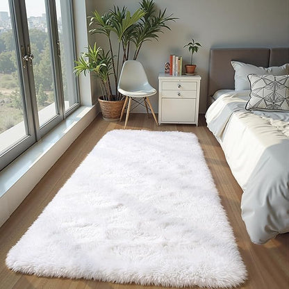 Zentavio Runner Rugs for Hallway 2x6 Shag Soft Bedroom Bedside Rugs Non Slip Fluffy Carpet for Kids Girls Boys Home Decor Aesthetic Dorm Nursery White