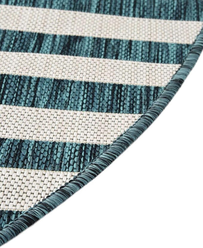 Unique Loom Outdoor Striped Collection Area Rug - Striped (4' 1" Round, Teal/Ivory)