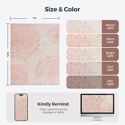 WITSHOCK Pink Rugs 7x10 for Bedroom Girls,Floral Modern Distress Print Pattern Carpet for Living Room Dining Room,Stain Resistant Anti Slip Backing Rugs for Kids Room Nursery Playroom,Light Pink