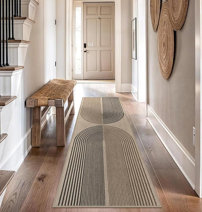 Easy Jute Rainbow Runner Rug, 2.6x8 Washable Rugs Runner for Hallway Non-Slip Boho Farmhouse Kitchen Runner Rug, Modern Abstract Indoor Outdoor Carpet for Porch Laundry Entryway
