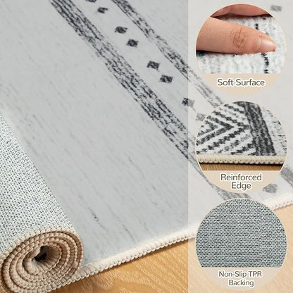 BESTSWEETIE 6x9 Area Rugs for Living Room Washable Moroccan Farmhouse Neutral Geometric Low Pile Non-Slip Soft Print Pattern Rug for Bedroom Kitchen Dining Room Entryway Grey/Black/Navy