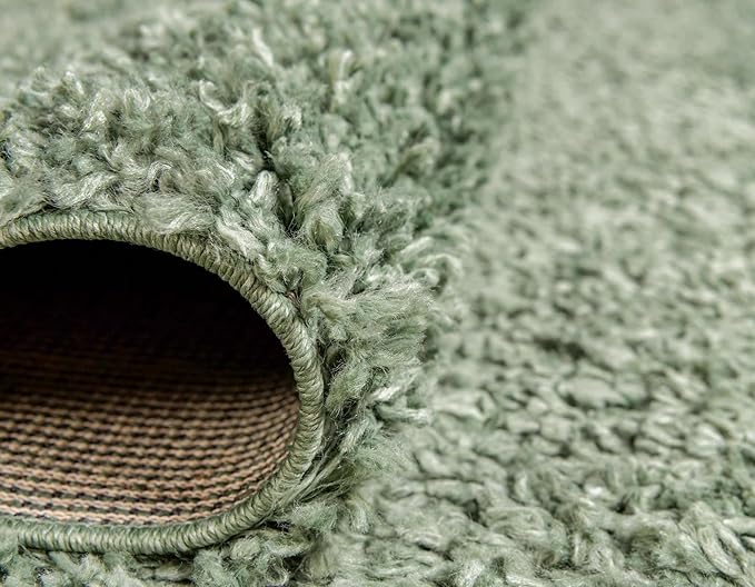 Unique Loom Davos Shag Collection Area Rug - Solid (2' Round, Sage)