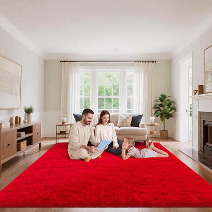 Red Area Rugs 9x12 Living Room Bedroom, Fluffy Large Rug Soft Shag Non-Slip Carpet for Kids Boys and Girls Room Dorm Home Decor (9ft x 12ft)
