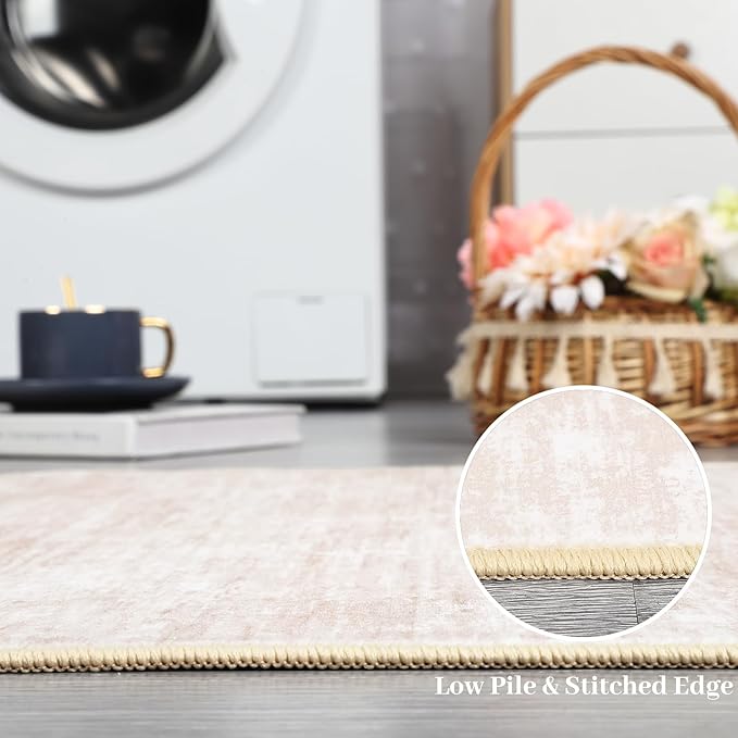 RUGSREAL Bedroom Rug 3x5 Washable Rug for Living Room Small Entryway Carpet with Rubber Backing Stain Resistant Dining Room Throw Mat Modern Solid Color Area Rug for Bedside Kitchen, Beige