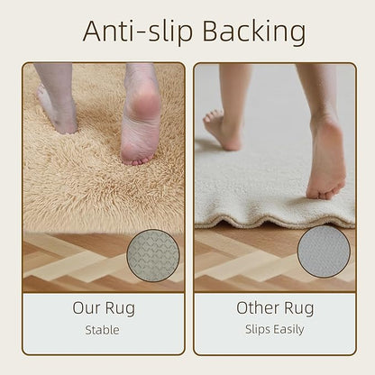 4x6 Solid Fluffy Camel Area Rug – Washable, Durable, Living Room Rug, Non-Slip High Pile Shag Rugs for Bedroom, Living Room, Bedside, Dorms, Nursery Rooms, Kids Room, Soft Indoor Floor Carpet