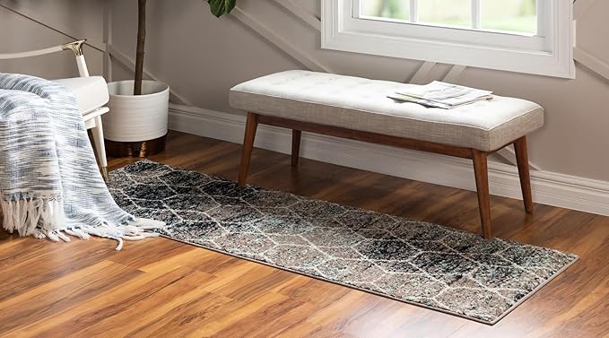 Unique Loom Trellis Frieze Collection Area Rug - Geometric (2' x 13' Runner, Blue Multi/ Ivory)