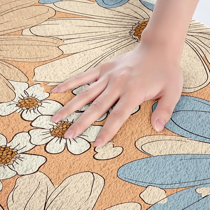 Erosebridal Girls Groovy Flower Bathroom Mat for Kids Teens Two Groovy Party Decorations Microfiber Bath Rug Pastel Rainbow Floral 3D Entryway Door Mat 16x24 Botanical Plants Theme Bath Mat