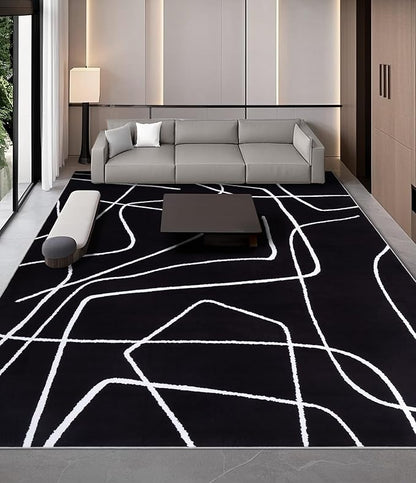 YIHOUSE Modern Washable Area Rug for Living Room Bedroom - Large Abstract Black and White Rug Non-Slip Ultra-Thin Home Decor (Dark Abstract, 8'x10'ft)