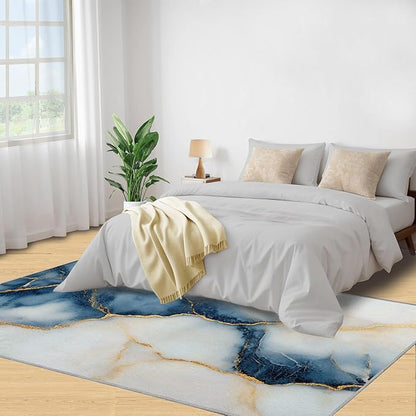 6x8 Abstract Marble Classroom Rugs - Blue-White-Marble Playroom Rug, Luxury Stone Pattern Carpet Area Rug for Girls Bedroom Kids Room Basement Office Classroom