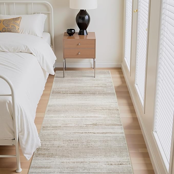 PADOOR Modern Abstract Runner Rug - 2x8 Washable Hallway Rugs, Ultra Soft Non-Slip Low Pile Floor Rugs for Hallway Entryway Kitchen Bedroom Bedside Laundry Room Brown