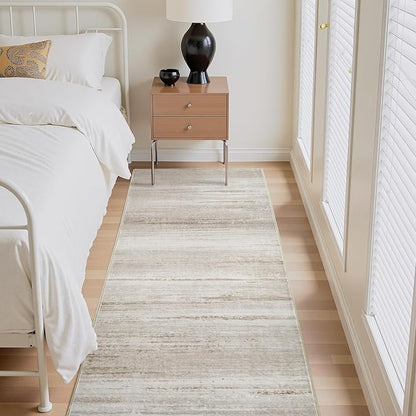 PADOOR Modern Abstract Runner Rug - 2x8 Washable Hallway Rugs, Ultra Soft Non-Slip Low Pile Floor Rugs for Hallway Entryway Kitchen Bedroom Bedside Laundry Room Brown
