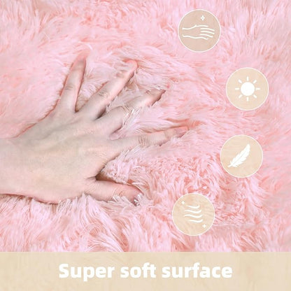 4x4 Round Solid Fluffy Pink Area Rug – Washable, Durable, Circle Bedroom Rug, Non-Slip High Pile Shag Rugs for Living Room, Bedside, Dorms, Grils Rooms, Kids Room, Soft Indoor Floor Carpet