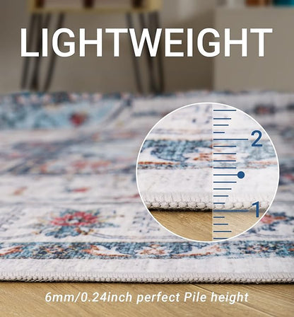 zesthome 6x9 Area Rugs, Machine Washable Rugs for Living Room, Bedroom,Stain Resistant Vintage Large Area Rug,Non-Slip Medallion Pattern Home Decor Rugs (Blue,6'x9')