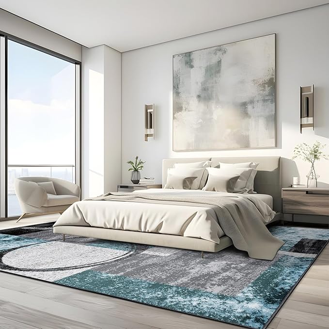 Rugshop Contemporary Circle Design Area Rug, Non-Shedding Carpet for Large Living Room, Dining Room, or Open Space, Gray, 10' x 14'