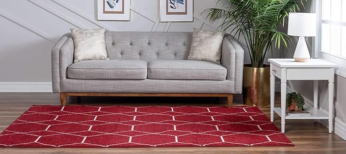 Unique Loom Trellis Frieze Collection Area Rug - Geometric (7' 1" x 10', Red/ Ivory)