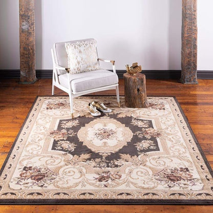 Unique Loom Versailles Collection Traditional Classic Floral Motif Area Rug (8' 0 x 8' 0 Square, Brown/ Ivory)