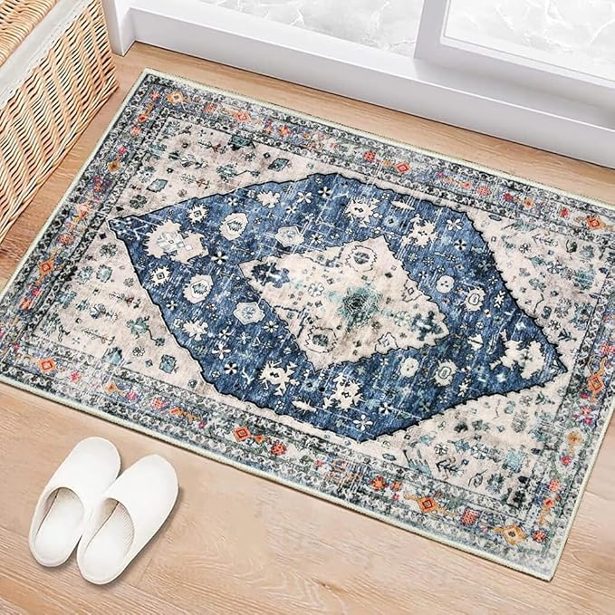 Boho Vintage Oriental Entry Rugs for Entrance Non-Slip Washable Tribal Small Area Rug,Ultra Soft Bohemian Floral Medallion Low-Pile Indoor Front Door Mat for Bedroom Kitchen Bathroom 24" x 36"